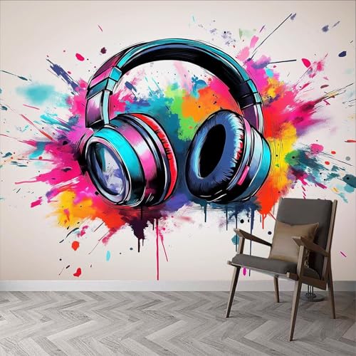 Générique 3D Panoramique Murale Casque D'Art Graffiti, Papier Peint Intissé 350x256cm, pour Salon, Chambre Enfant Décoration Murale, Graffitis Poster...