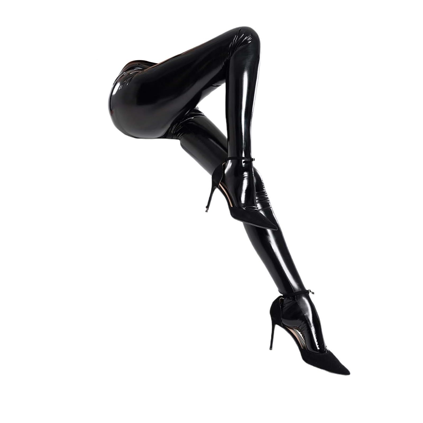 Damen-Bodysuit Kunstleder mit Reißverschluss für verführerische Tanzauftritte Exklusive Pole-Dance-Outfits in Nachtclubs (a-Black, L)