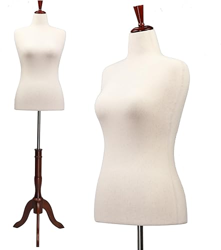 Bonnlo Forma de vestido femenino mejorada, cuerpo torse de maniquí con soporte de madera de goma ajustable para exhibición de joyas de vestidos