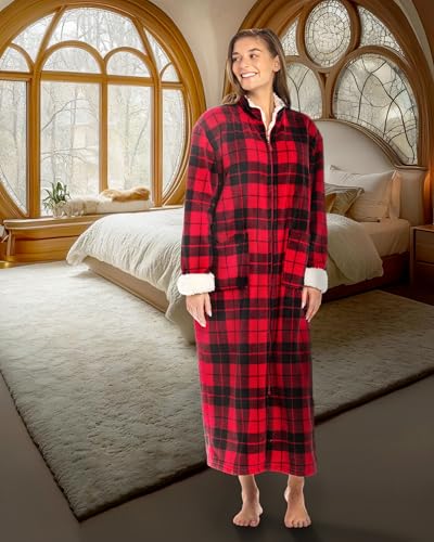 Image of Alexander Del Rossa Long Zip Up Robes, Plush Zipper Robes for Plus Size, Housecoats Zipper Front