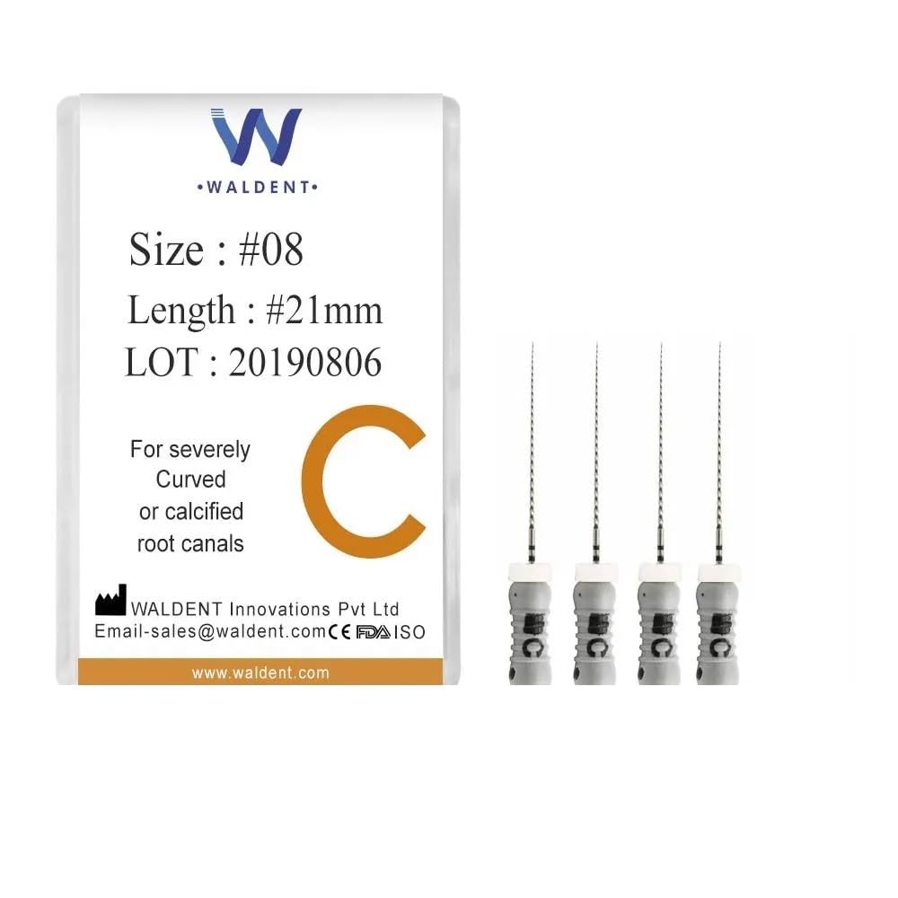 Waldent C File 21mm #8 | Endodontic Hand File | Stainless Steel | Rigid File for Calcified & Narrow Root Canals