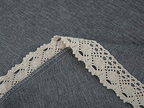 EHouseHome Faux Linen Tablecloth with Lace Trim - Waterproof/Spill Proof/Stain Resistant/Wrinkle Free/Oil Proof - for Banquet, Parties, Dinner,Kitchen,Wedding,Coffee,Holiday,Grey Rectangle 60x102Inch