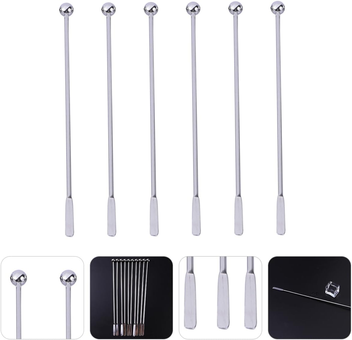 6pcs 19cm 304 Stainless Steel Mixing Rods Cocktail Stir Sticks Beverage Swizzle Stirrers Bar Tools for Home Kitchen and Party