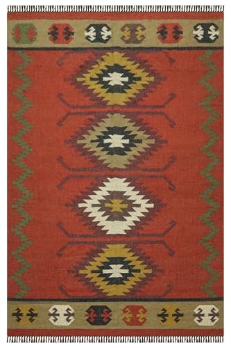 Reversible Kilim Area Rug 5x7 Southwestern Wool Jute Geometric Design Multicolor Hand Woven Rug Thick 0.19" Flatweave Carpet Indoor Outdoor Rugs for Bedroom Dining Room Living Room