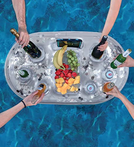 Poza Inflatable Silver Floating Cooler - Luxurious Drink Holder Filled With Sparkly Confetti, Premium Party Float With 8 Holders, Serving Bar For Beach, Lake, Hot Tub, Jacuzzi And Pool - 39X23 Inches #TOP4