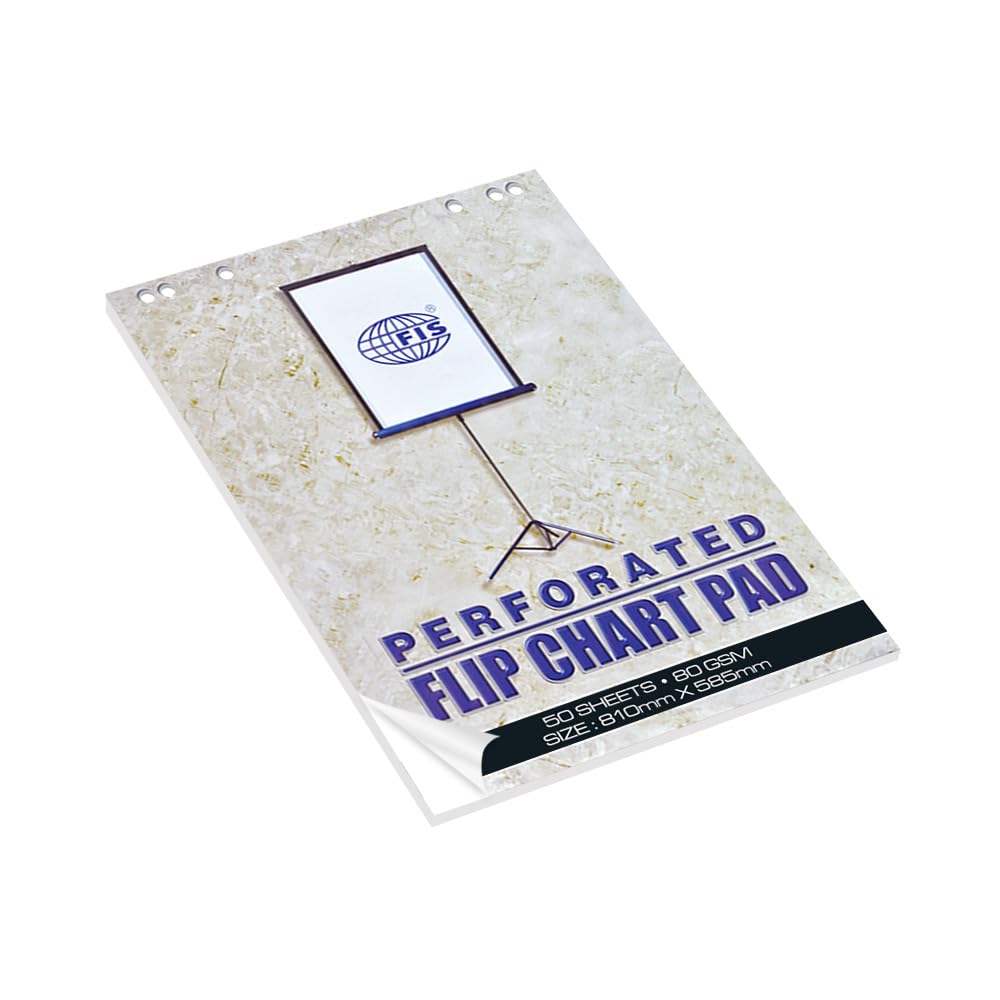 FIS® Perforated Flip Chart Pad, Size: 810x585mm, 80gsm Plain White Paper, 50 Sheets Per Pad-FSFC50-B80