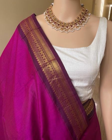 Image of Women's Kanjivaram Cotton Silk Saree South Indian Paithani Sari | gadwal cotton sarees with Zari Border and Blouse Piece - Suitable For All Indian Occasions and Festivals 191
