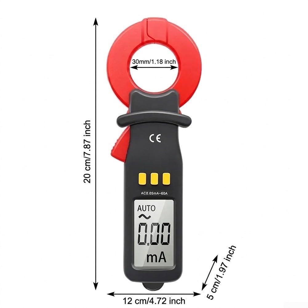 Medidor de abrazadera digital 60A probador de corriente CA Multímetro TRMS de rango automático para detección de fugas con mandíbula de 30 mm