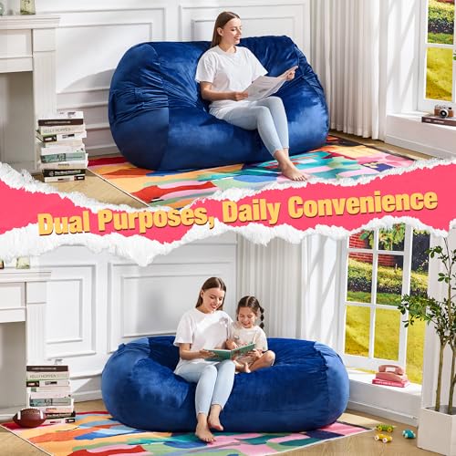 Image of Hobestluk 4FT Bean Bag Chair Large Beanbag with Removable Cover Adult Bean Bag Chair with Portable Handle Desgin for Living Room Bedroom (Blue, 4FT)