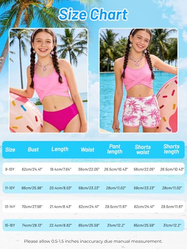 Image of Girl's 3 Piece Bikini Set Cross Strap Swimsuits for Girls Bathing Suit with Shorts Teen Swimwear Swimming Suit