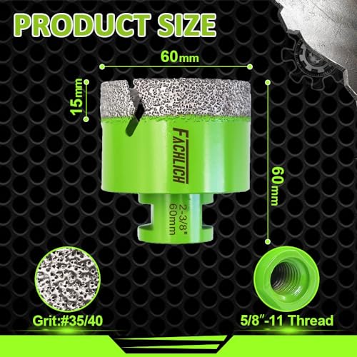 Image of Diamond Core Drill Bits,2-3 /8 inch 60mm Tile Drill Bits Vacuum Brazed Diamond Hole Saw for Porcelain Tile,Granite,Marble,Concrete,Masonry,Brick