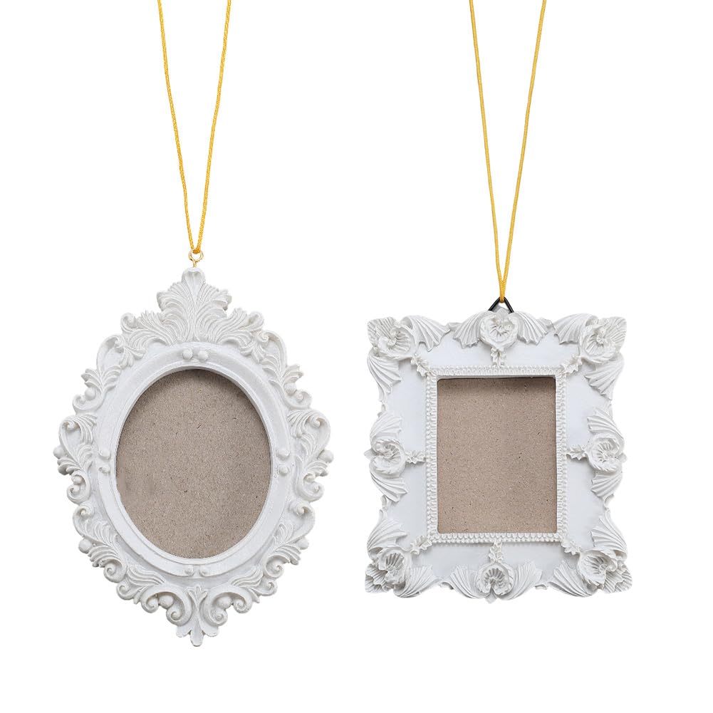SOFPLATE 2Pcs 2 Styles Resin Vintage Picture Frames Mini Photo Frames Wall White Tiny Small Table Top Jewellery Display Oval Rectangle Wall Hanging for Photography Party Hotel Home Holiday Decoration