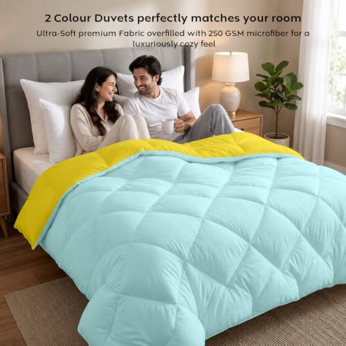 Image of AYKA Reversible Comforter 220 GSM Microfiber Reversible AC Comforter /Blanket for Winter /Quilt /Duvets for King Size Double Bed Comforter (90 * 100, Aqua & Yellow)