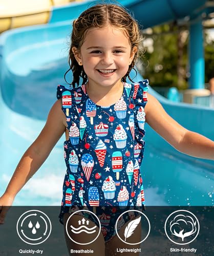 Image of RAISEVERN Baby Girls Swimsuit Ruffles Bathing Suits Cute Beach Sport Swimming Backless Summer One Piece Swimwear 2-7 Years