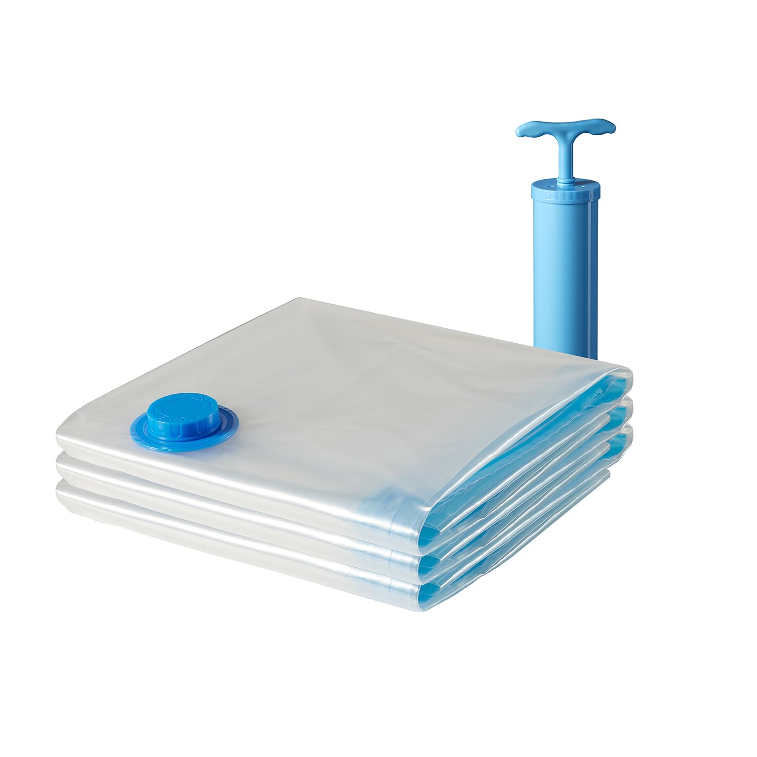 Amazon Brand - Solimo Vacuum Storage Bags for Travel|Space Saver|Airtight Reusable Ziplock with Hand Pump|Compression Storage Bag|3-Pack (Large), Transparent