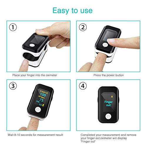 Pulse Oximeter Fingertip,Digital Blood Oxygen Saturation Monitor for Heart Pulse Rate and SpO2 Levels, Portable Oximeter Finger with Pulse (Batteries & Lanyard Included) - Thumbnail 3