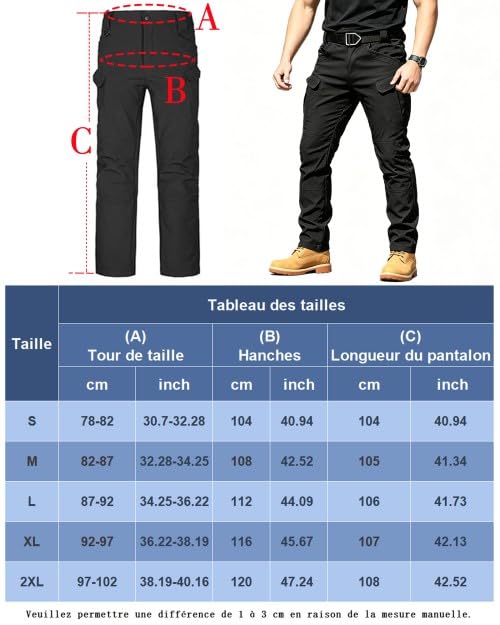 Pantalon Cargo Homme Tactique Multi Poches Combat Stretch Extensible Séchage Rapide (Pas de Ceinture)