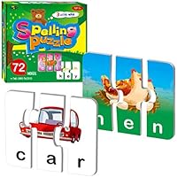 72 Word Spelling Puzzles with Error-Correction Mechanism in 3 Pieces, Perfect for Preschool Learning (36 Block Double Sided)