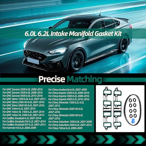 Image of Intake Manifold Gasket Set 6.0L 6.2L for GMC Yukon /Savana /Sierra, for Chevy Avalanche /Express /Silverado /Suburban /Tahoe, for Cadillac Escalade ESV EXT, for Hummer H2, OE MS25702VR MS97126