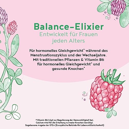 Balance Elixier - Mönchspfeffer (agnus castus), Yamswurzel, Myo Inositol & Vitamin B6 zur Regulation der Hormontätigkeit - Ergänzungsmittel für Frauen - Vanille-Himbeer Geschmack - 300g - 50 Portionen
