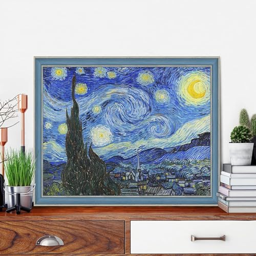 Image of 4 Pack Starry Night of Van Gogh Stamped Cross Stitch Kits - Counted Cross Stitch Kits for Beginners Adults,11 CT Patterns Dimensions Embroidery Kits Arts Craft Kits 12x16inch