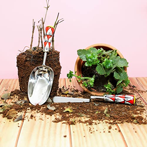 Lazy Gardener Stainless Steel Gardening Tool Set Red & Yellow Khurpi & Scoop