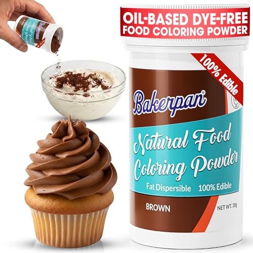 Image of Bakerpan Brown Food Coloring Powder for Baking - 30g Oil Based, Artificial Dye-Free, Kosher, Gluten-Free - For Buttercream, Chocolate, Candy & Cakes