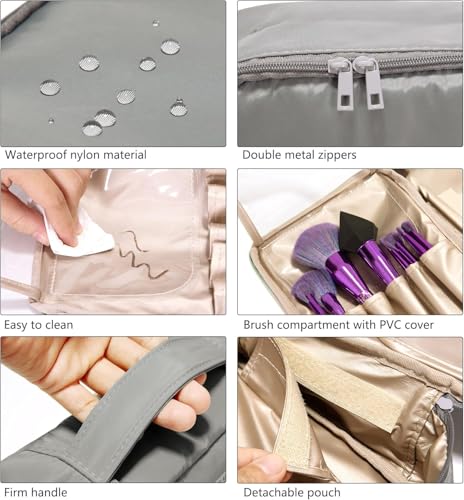 Image of WEMOL Small Travel Fashion Cosmetic Organizer Bag with Detachable Pouch, Super Soft Makeup Organiser Bag for Brushes, Toiletries, Cosmetics Items for Women (Grey)