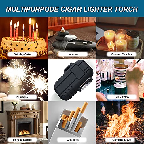 Torch Lighter Butane Lighter Waterproof Windproof Lighter Mens Gifts Lighter For Candle Camping Family Use (Without Butane) (Black) #TOP6