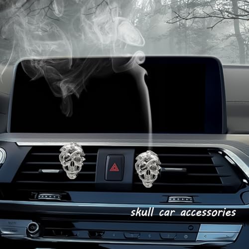 Image of ORIESSE Skull Car Decor,Goth Car Air Freshener Vent Clip,Silver Snake Skull Horror Dahsboard Decorations Accessories,Refillable Clip On Diffuser for Women Teens