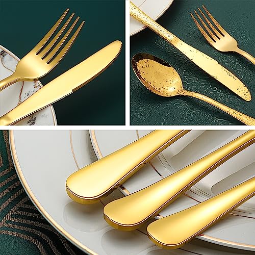 Gold Silverware Set for 12, Compralo 60 Pieces Stainless Steel Shiny Gold Flatware Set, Gold Cutlery Tableware Set Include Spoons, Forks, Knives for Home and Restaurant Gold Silverware Set for 12, Compralo 60 Pieces Stainless Steel Shiny Gold Flatware Set, Gold Cutlery Tableware Set Include Spoons, Forks, Knives for Home and Restaurant