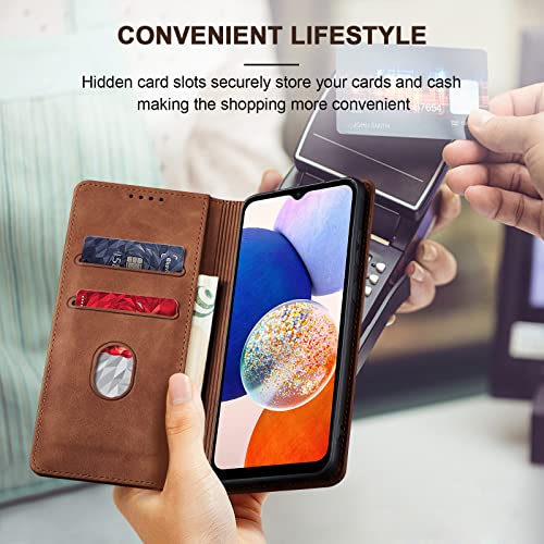 Image of Jasonyu Wallet Case for Samsung Galaxy A14 4G /5G, Flip PU Leather, Brown