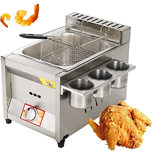 Kommerzielle Gas-Fritteuse mit Korb und Deckel, 8 l Edelstahl-Desktop-Fritteuse, Fritteuse für Hähnchen-Hausküchen-Restaurants