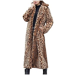 Susenstone Vestes Femme Fausse Fourrure Hiver Manteaux Léopard Lâche Polaire Manteau Pleine Longueur Dames Épaissir Manteau Chaud Ouvert Devant Veste Longue Fluffy Fuzzy Outwear Teddy Maxi Veste