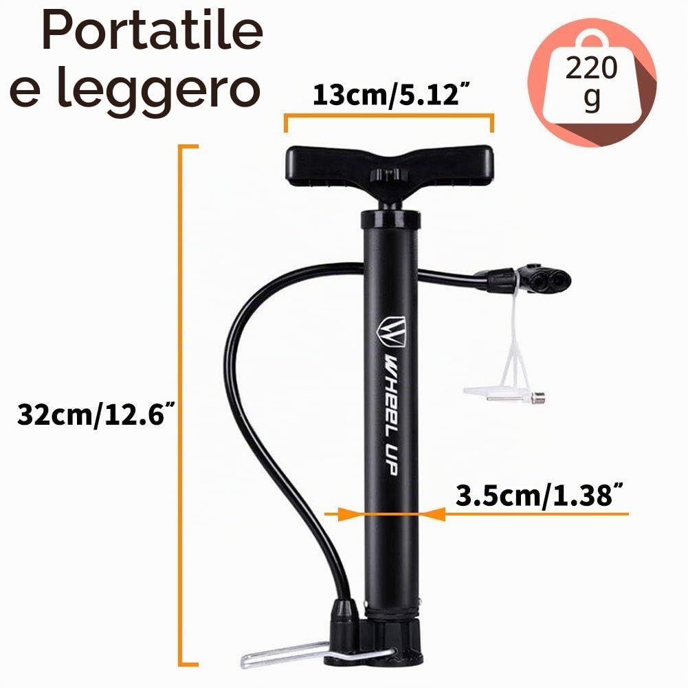 Letton Pompa da pavimento portatile per bicicletta 8 bar valvole Presta Schrader ago multifunzione