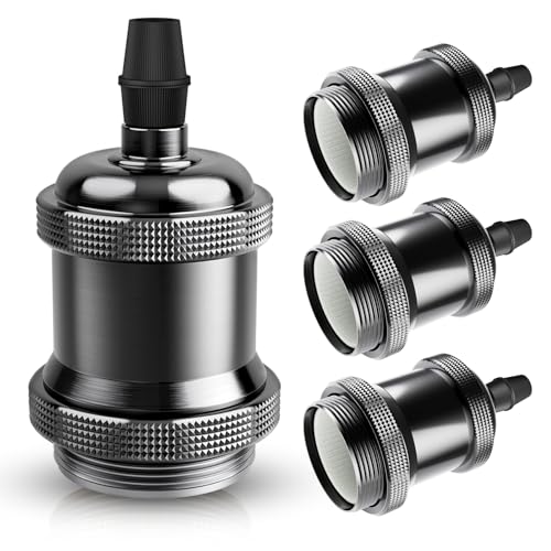 Image of DiCUNO Vintage E26 Lamp Socket, Edison Retro Pendant Lamp Holder, Industrial and Decorative for DIY Lighting, 600℃ Heat Resistant 4 Packages (Color: Pearl Black)