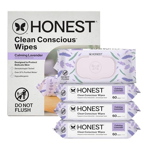 Image of The Honest Company Calm and Cleanse Naturally Scented Wipes, Cleansing, Multi-Tasking, 99% Water Plant Based, Hypoallergenic, Lavender, 240 Count