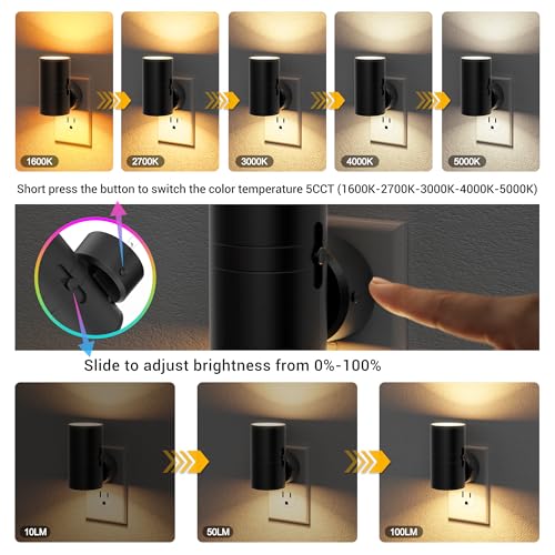 Image of JandCase LED Night Light, Night Lights Plug into Wall with Dusk to Dawn Sensor, 5 Color Temperatures, Rotating Plug, Dimmable Nightlights, Adjustable Brightness for Bedroom Bathroom Hallway, 4 Pack