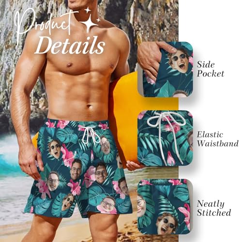 Custom Funny Swim Trunks with Face Personalized Hawaiian Shorts with Your Photo Mesh Lining Shorts with Pocket3
