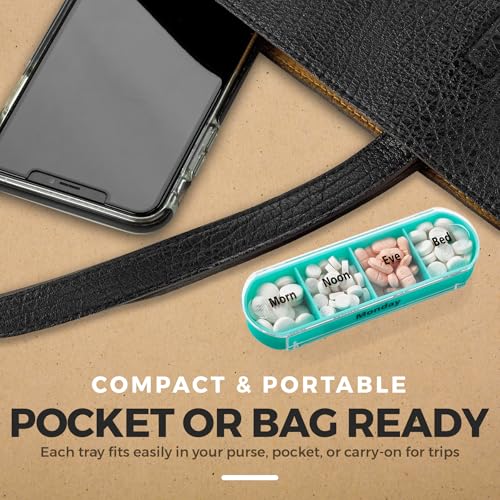 Image of Stackable Daily Pill Organizer - 2 Pack, 4 Times a Day Weekly Medication Reminder - Premium Weekly AM /PM Pill Box with 7 Individual Stacking Cases, a Everyday Medicine Organizer for Vitamins