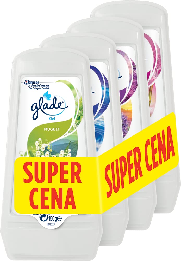 Glade Odświeżacz Powietrza w Żelu, Eliminuje Nieprzyjemne Zapachy w Domu i Łazience, Różne Zapachy, Zestaw 4 x 150 g