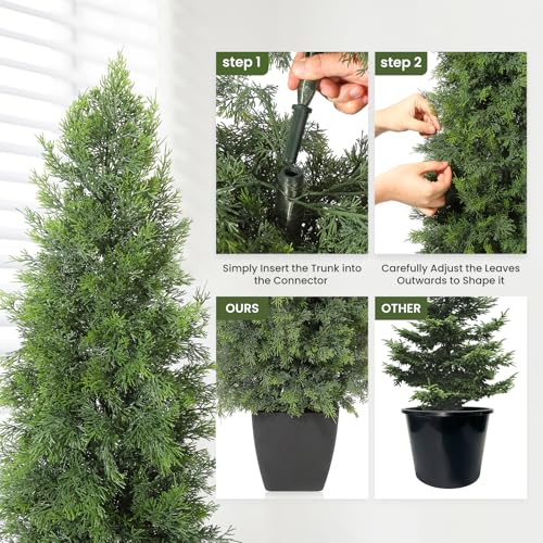 GarveeHome Artificial Cedar Topiary Tree for Outdoor,48 inch Tall Faux Cedar Trees,Potted Fake Cypress Plant, Artificial Plants Indoor Outdoor for Front Porch Decor, Set of 2