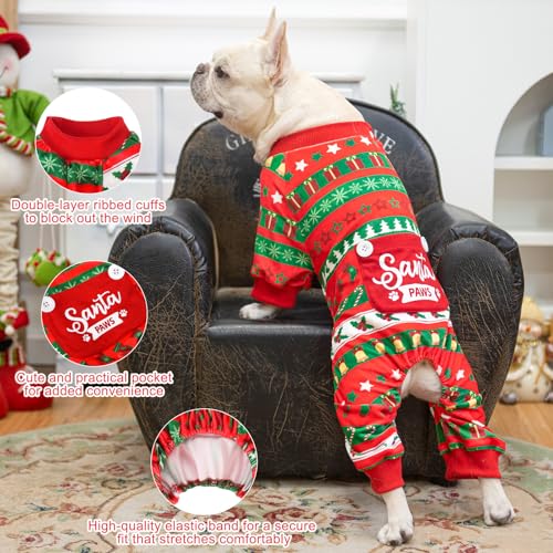 Image of BEAUTYZOO Dog Christmas Pajamas, Soft Fleece Puppy Sweater for X-Large Dogs | Velvet Jumpsuit for Girl Boy Puppies, Breathable Pet Pjs, Warm Jammies Onesies in Cold Weather, Santa, Red XL