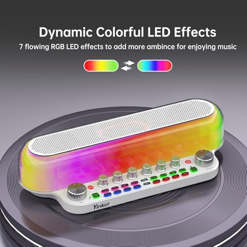 Yinker Audio Mixer Bluetooth Maschine mit 2 Kabellose Mikrofones Tragbarer Karaoke Lautsprecher, Live Sound Karte mit Bass/Höhen/Sound Effekte/OTG/AUX für Live Stream, Home Party, Outdoor