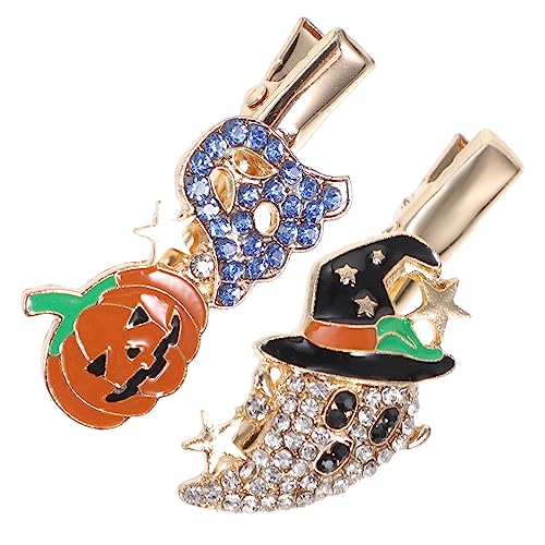 VICASKY 2pièces Accessoires Cheveux Halloween Pinces Citrouille Fantôme Barrettes Strass Déguisement