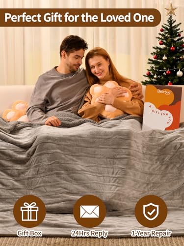 Image of Bearhug Electric Blanket Queen Size with Dual Controls, 10 Heat Levels & 1-12H Auto Shut-Off, Fast Heating Soft Velvet to Sherpa Heated Blanket for Couples, Machine Washable, Taupe