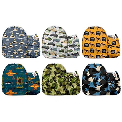 Mama Koala 3.0 Cloth Diapers for Babies with AWJ Lining, 6 Pack with 12 5-Layer Bboo(No Microfiber) Cloth Diaper Inserts - Reusable and Washable Pocket Diapers(12-My Warm Heart)