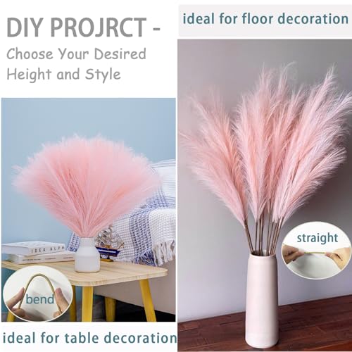 Image of 38 inch 10 Stems Faux Pampas Grass Decor Tall Pink Pampas Grass for Floor Vase