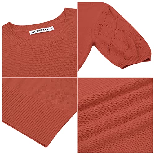 Image of Womens Short Sleeve Sweaters Crewneck Knit Pullover Tops 2025 Summer Casual Lightweight Crochet Blouse Shirt