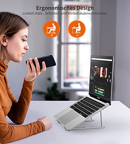 BHHB Laptop Stand, 6 Levels Height Adjustable, Foldable & Ventilated Aluminium, Compatible with Laptops (9-17 inches) - Image 4